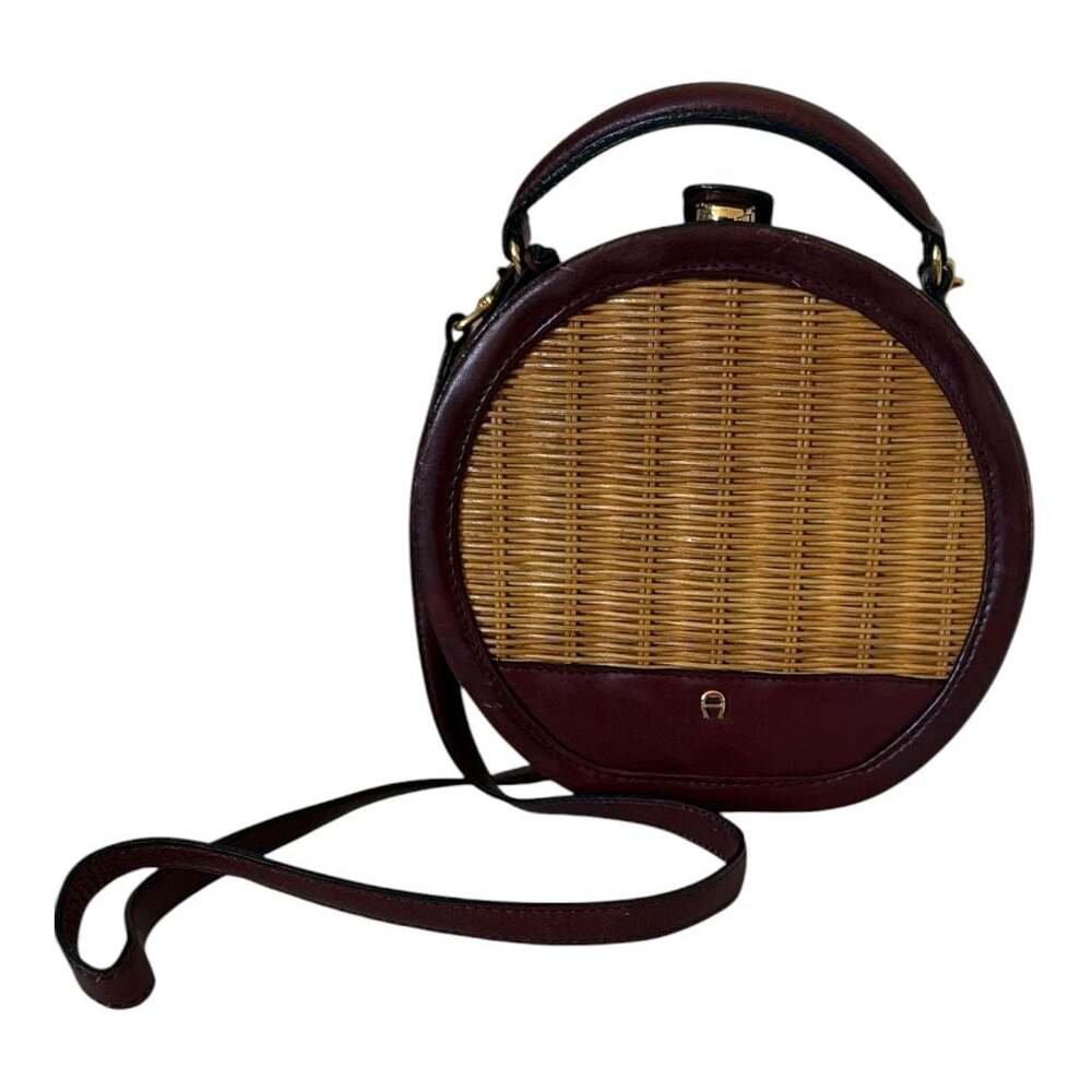 Vintage Etienne Aigner Burgundy Leather and Wicker Circular Crossbody Bag - Picture 2 of 10